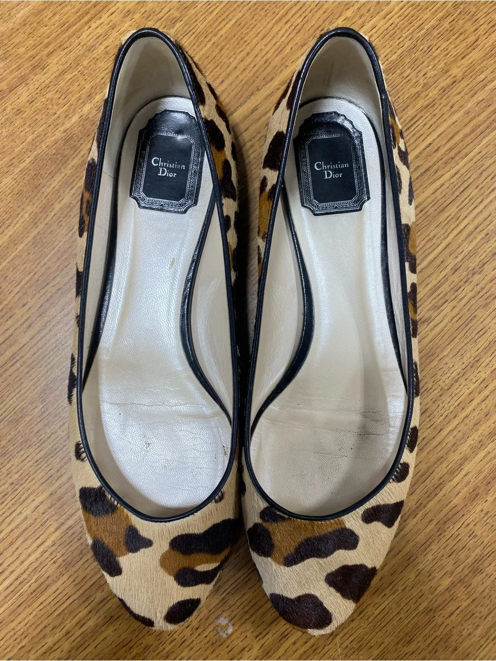 Dior Leopard Print Calf Hair Flats in Tan and Brown